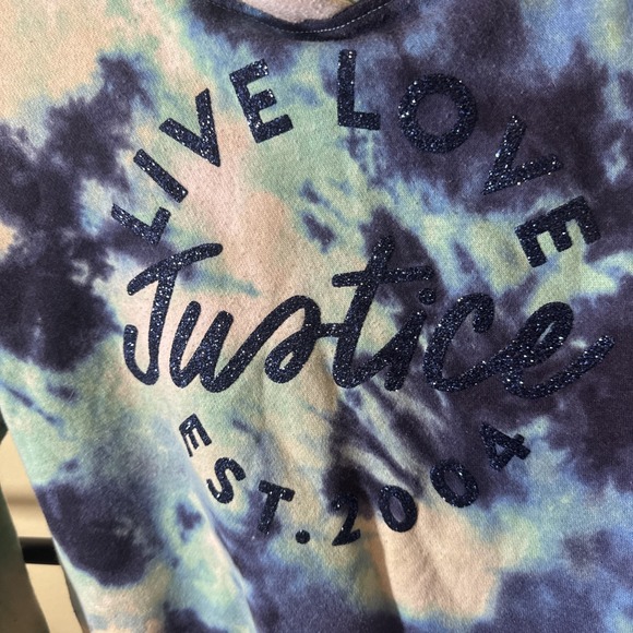 Justice Girls Tie Dye Hoodie Navy Blue & Green Pullover Sweatshirt Small 7/8 - Picture 2 of 8